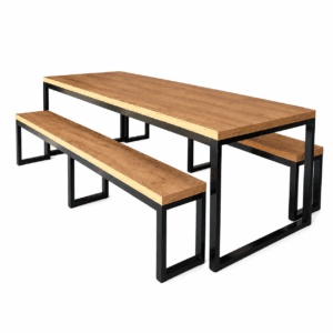 Mesa C/ 2 Bancos Área Gourmet Estilo Industrial 8 Lugares 80 x 250cm
