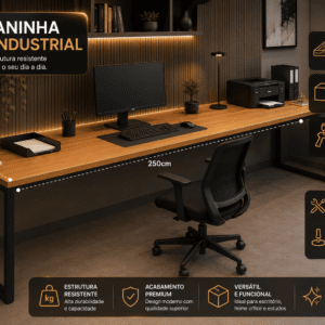 Mesa Escrivaninha Estilo Industrial 60 x 250cm
