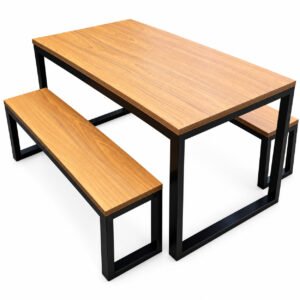 Mesa de Jantar C/ 2 Bancos 4 Lugares Estilo Industrial 80 x 150cm